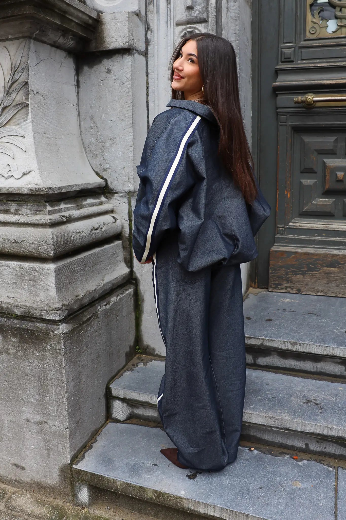 Jeans Wide Fit Streep Atelier Series Blauw