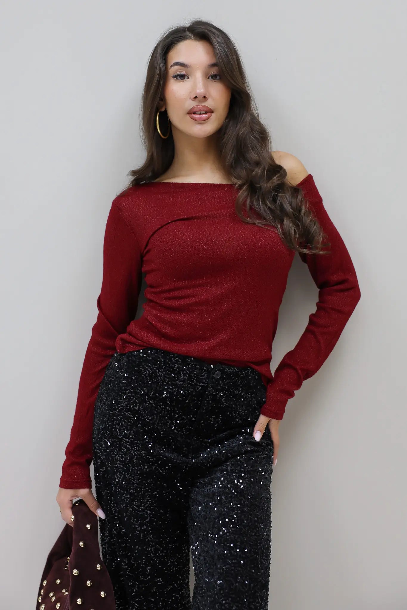 Asymmetrische Top Lange Mouwen Bordeaux