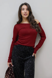 Asymmetrische Top Lange Mouwen Bordeaux