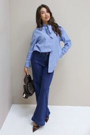 Blouse Gestreept Sjaal Detail Blauw