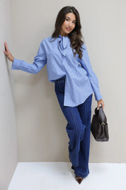 Wijde Pijpen Jeans Naad Donker Blauw