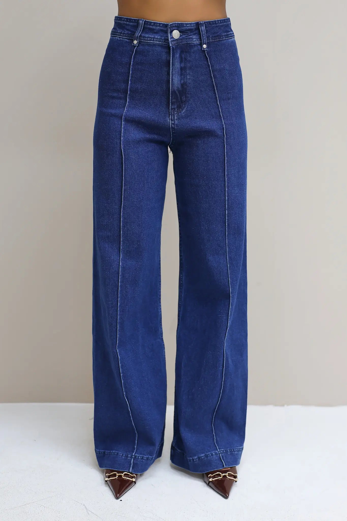 Wijde Pijpen Jeans Naad Donker Blauw