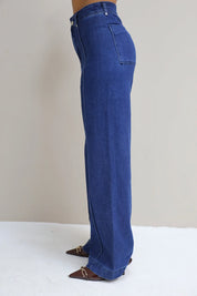 Wijde Pijpen Jeans Naad Donker Blauw