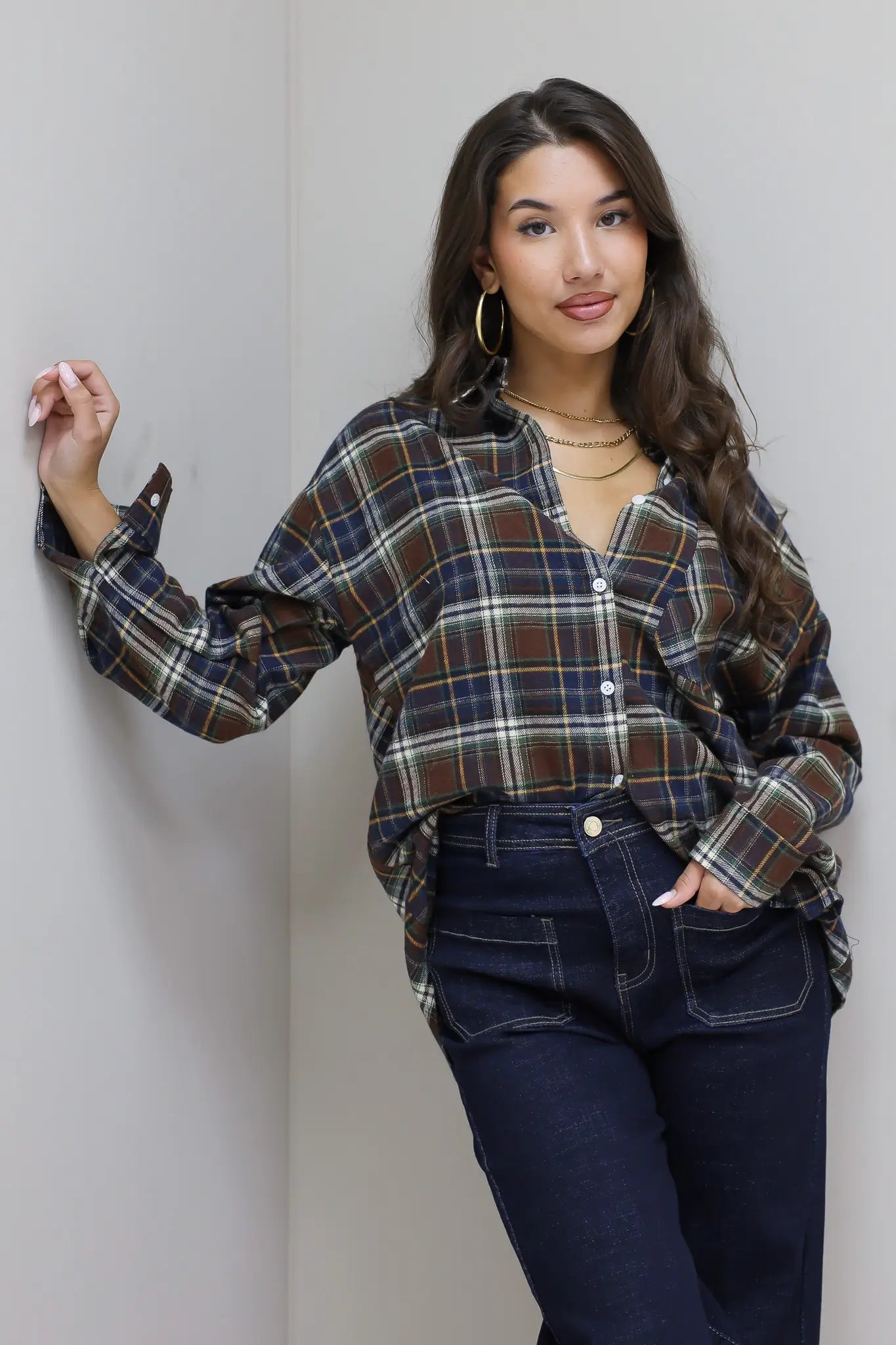 Blouse Geruit Bruin/Blauw