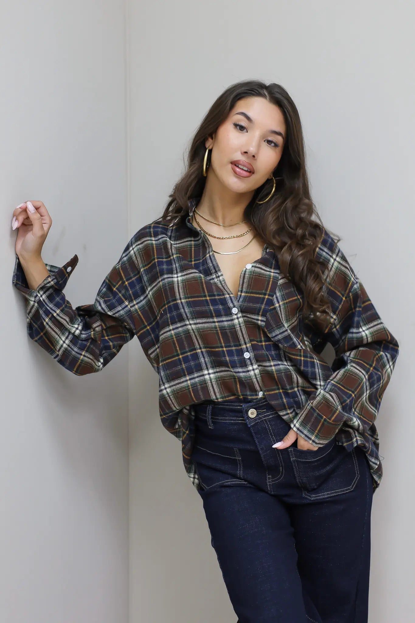 Blouse Geruit Bruin/Blauw