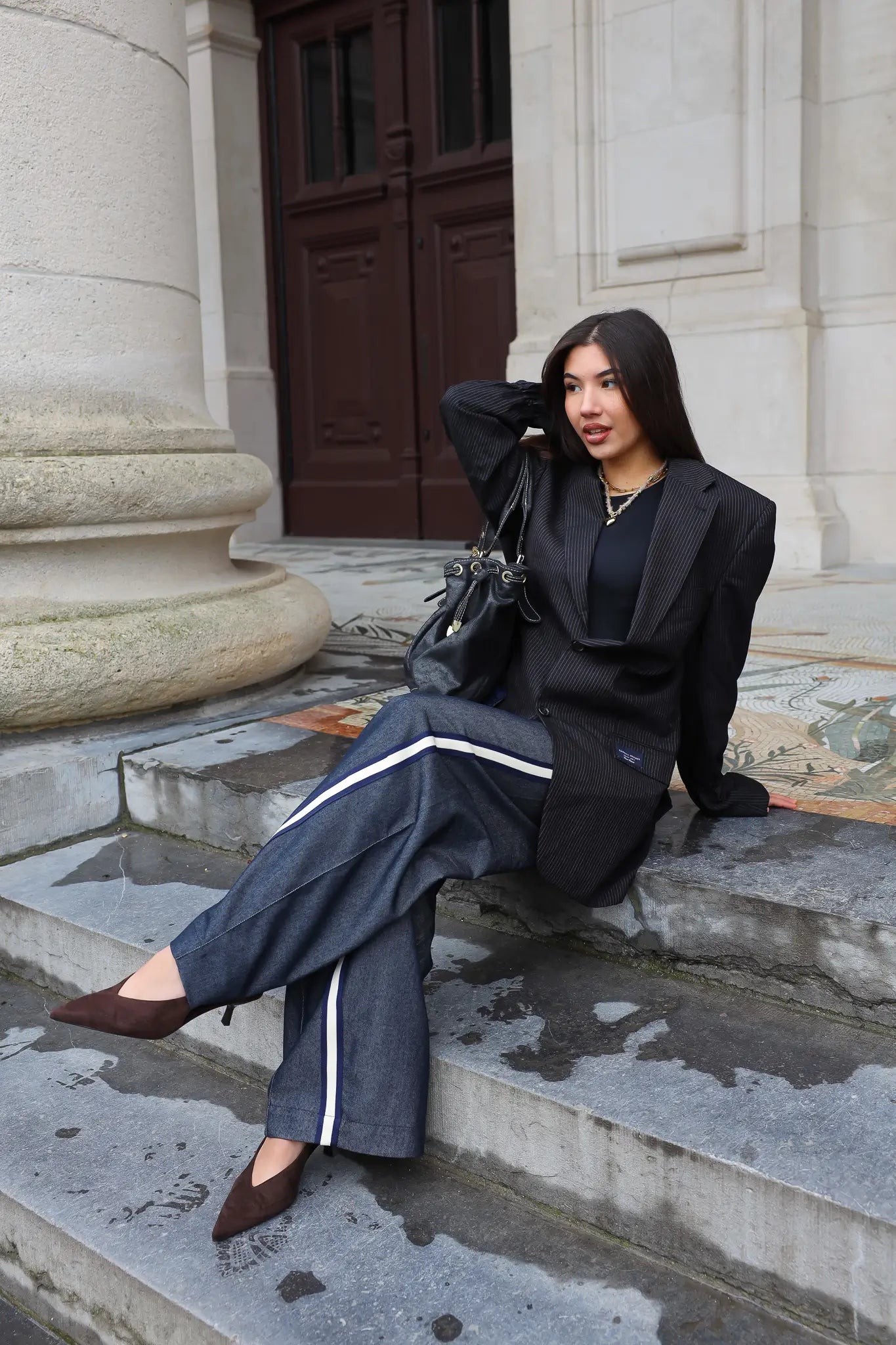 Atelier Series Reworked Designer Blazer Gestreept Zwart