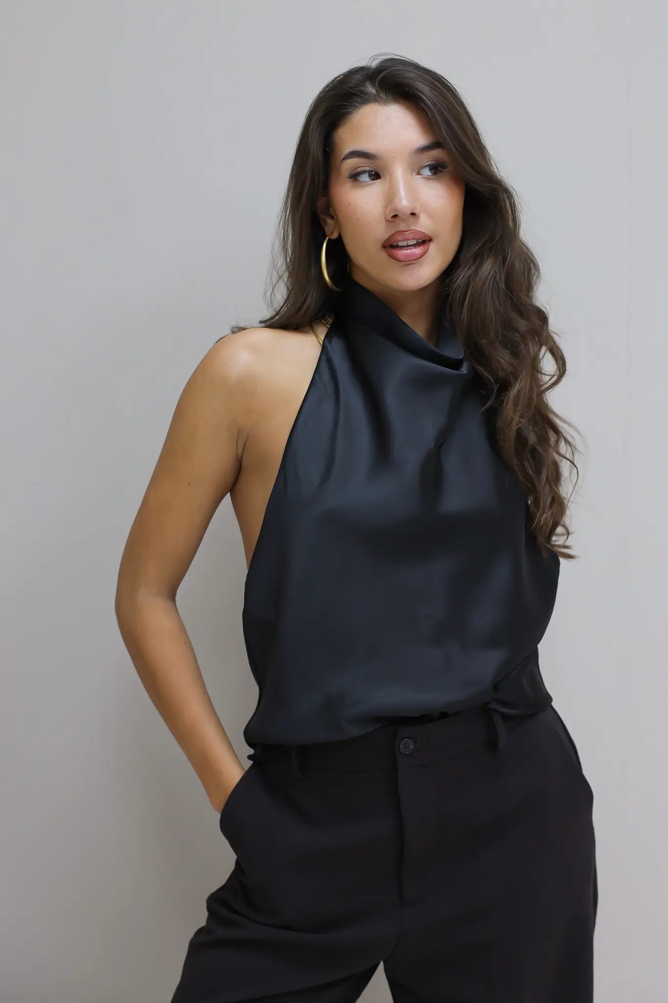 Halter Top Satijn Zwart