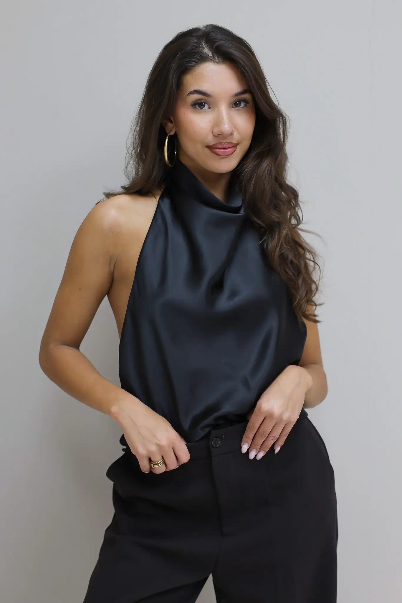 Halter Top Satijn Zwart