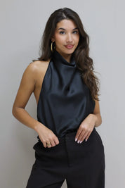 Halter Top Satijn Zwart