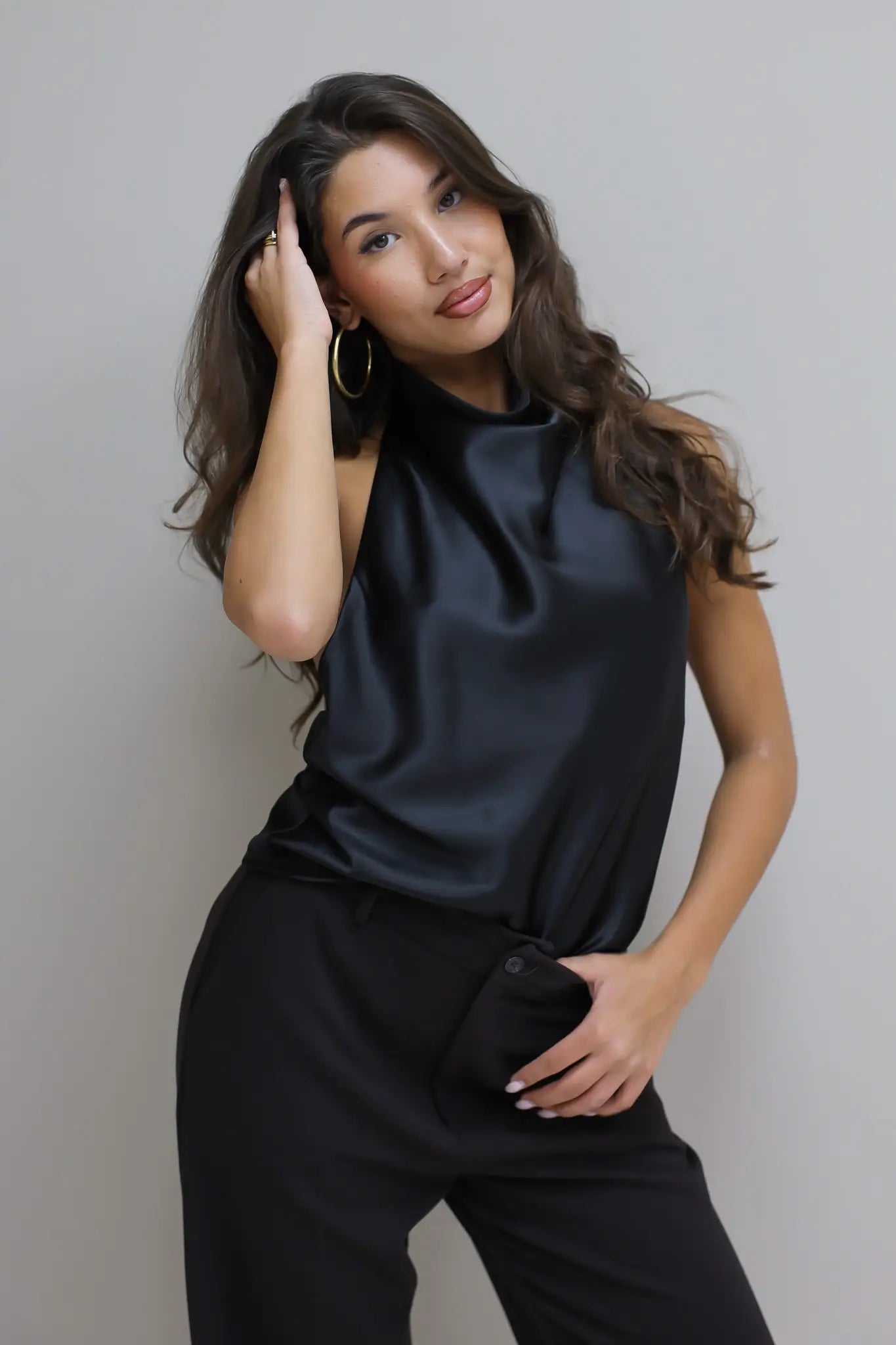 Halter Top Satijn Zwart