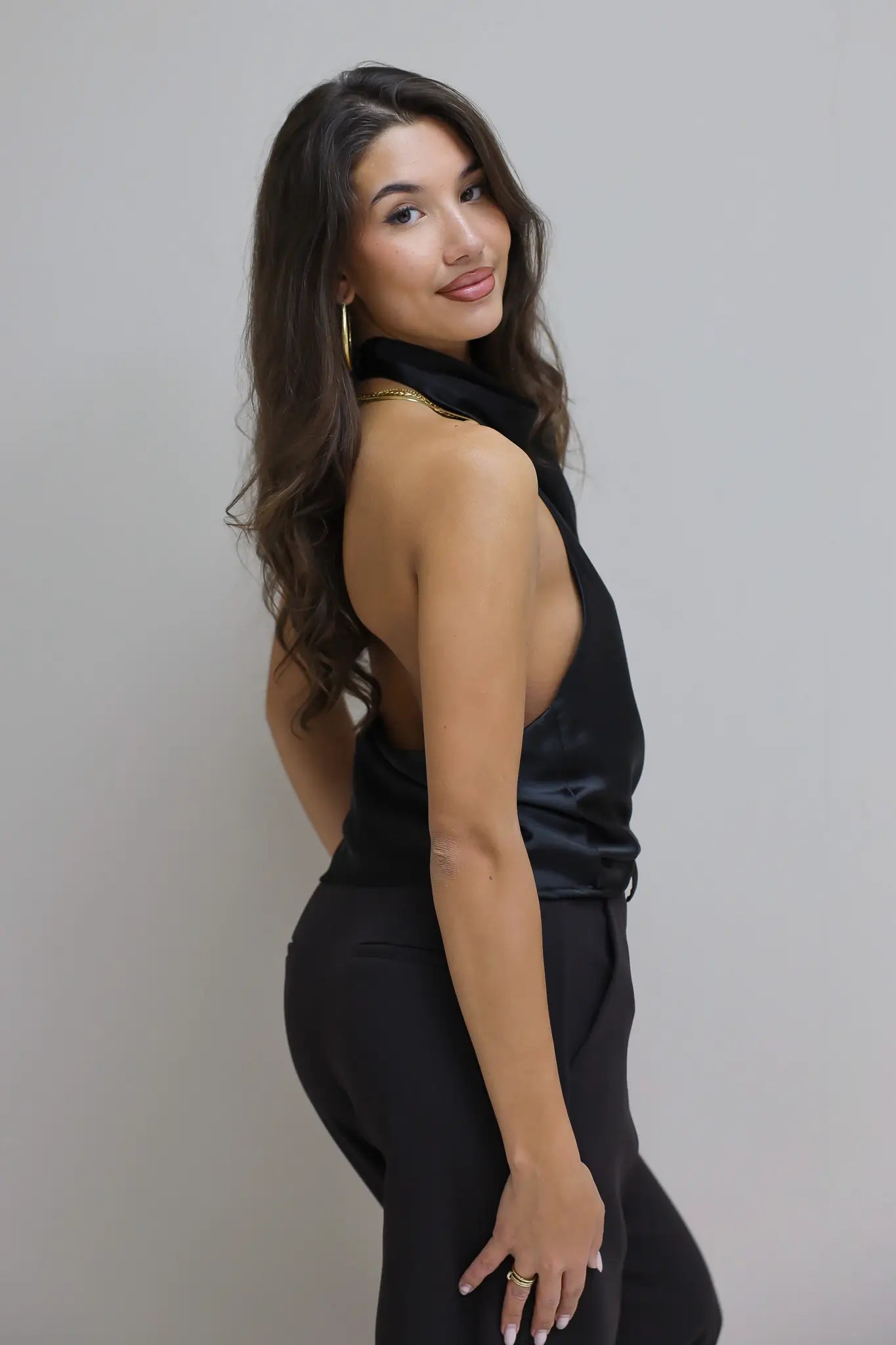 Halter Top Satijn Zwart