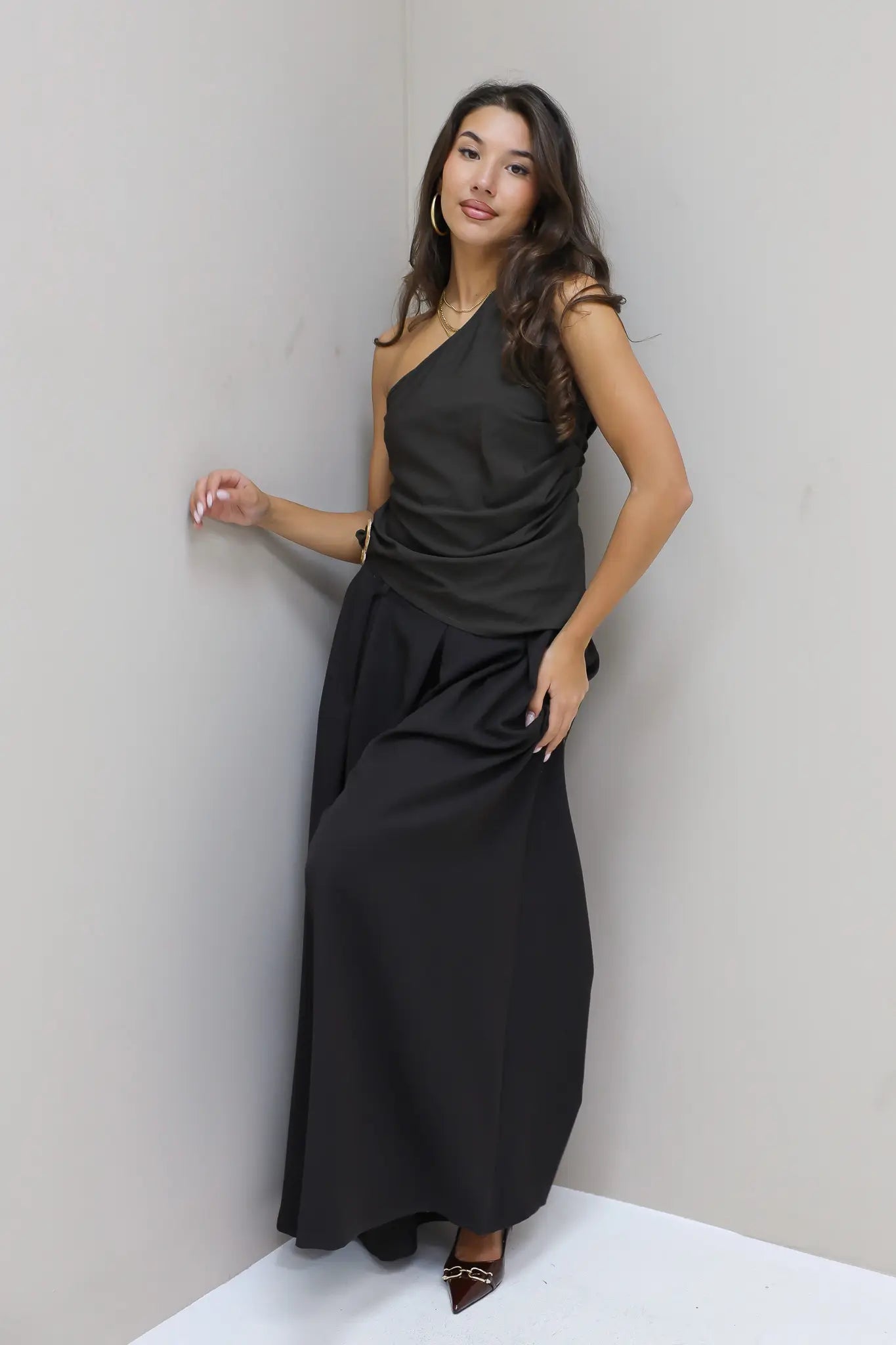 Pantalon Wijde Pijpen Plooien Bruin