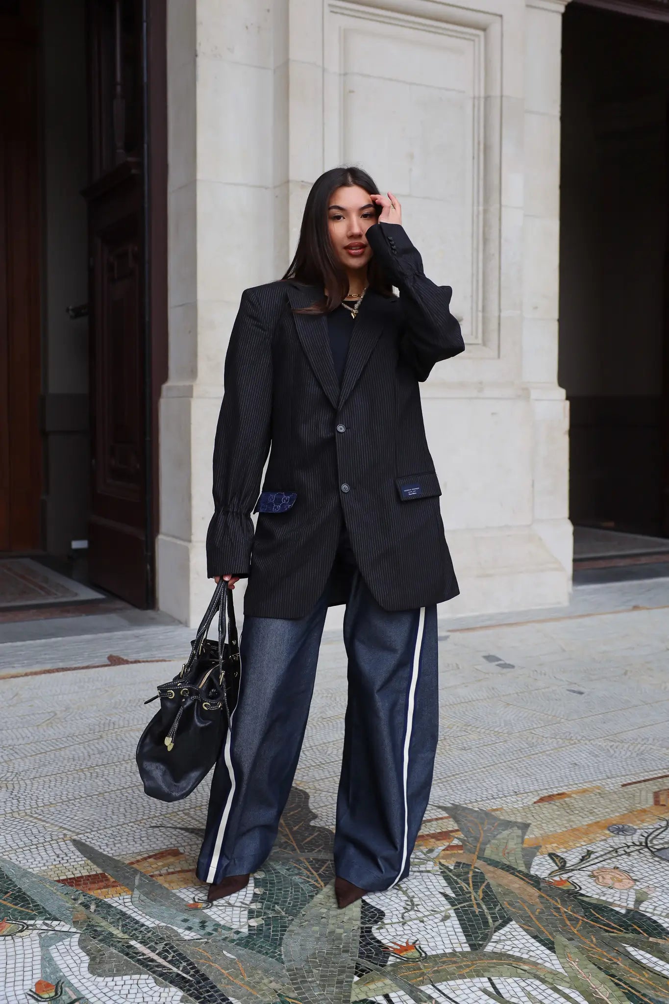 Atelier Series Reworked Designer Blazer Gestreept Zwart