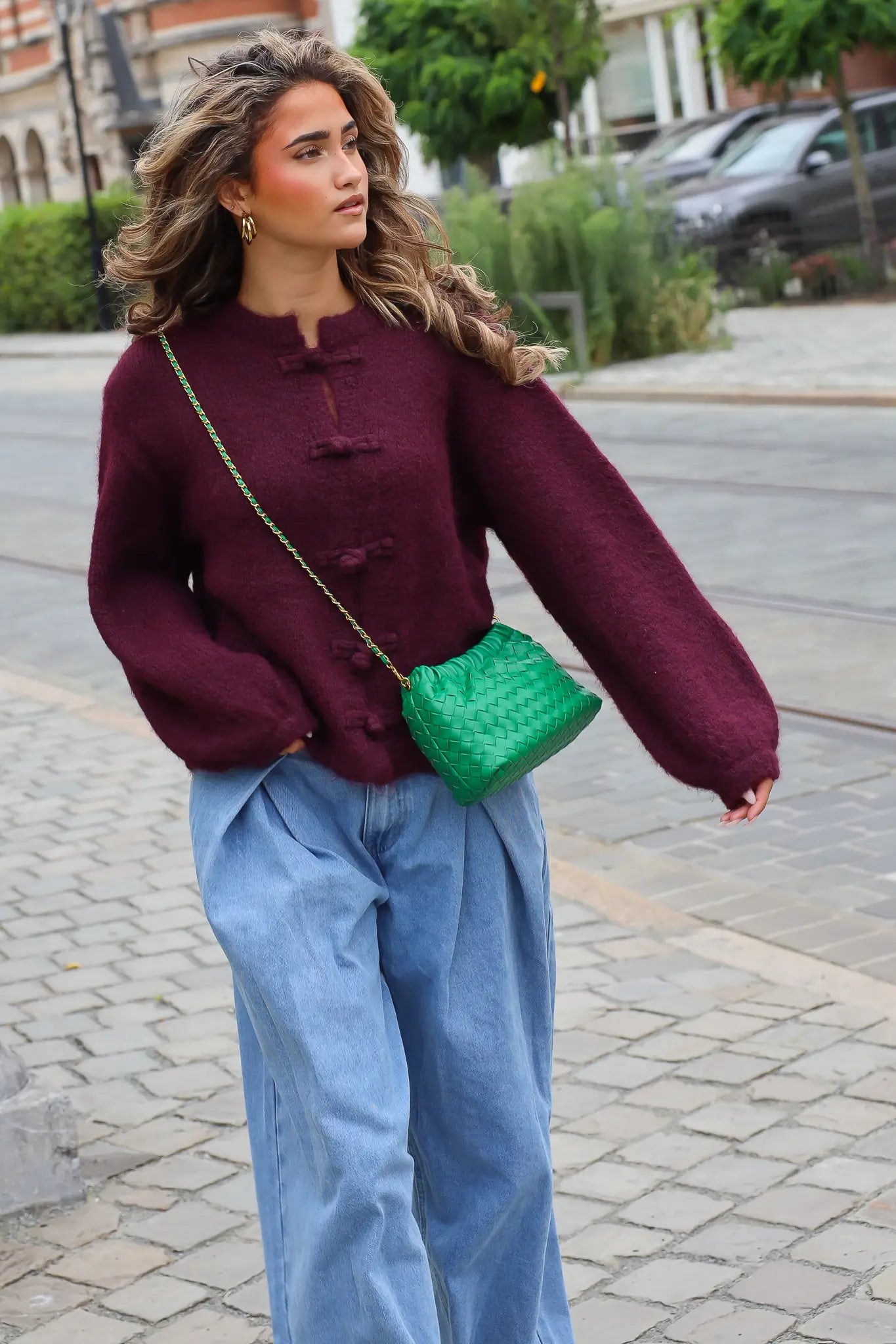 Trui Wol Knoopjes Bordeaux