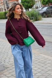 Trui Wol Knoopjes Bordeaux