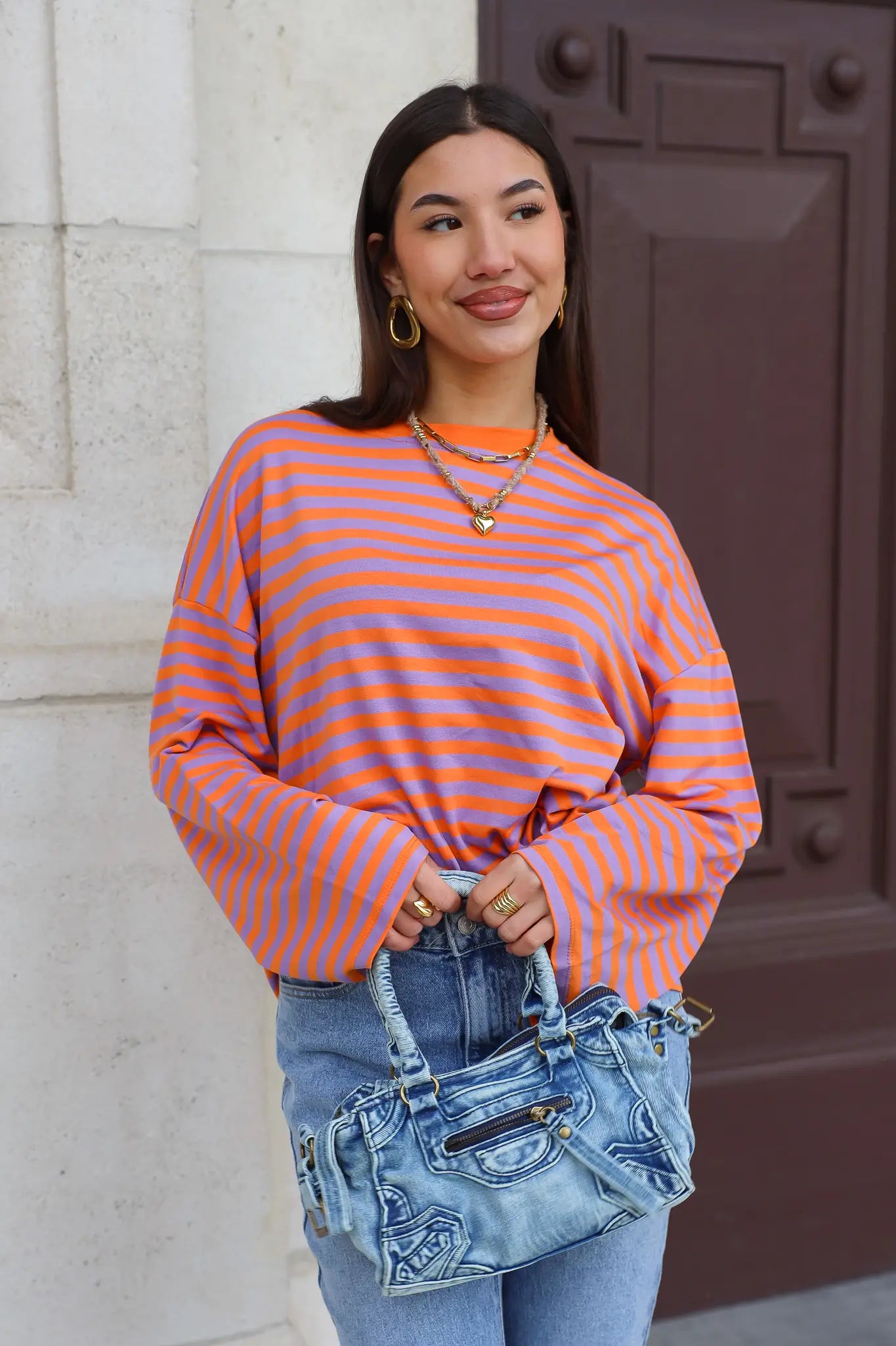 T-Shirt Lange Mouwen Strepen Oranje