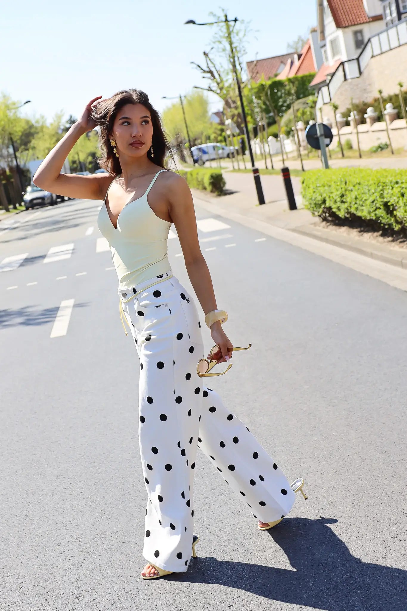 Polka Dot Jeans Wijde Pijpen Wit Redial 9256