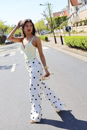 Polka Dot Jeans Wijde Pijpen Wit Redial 9256