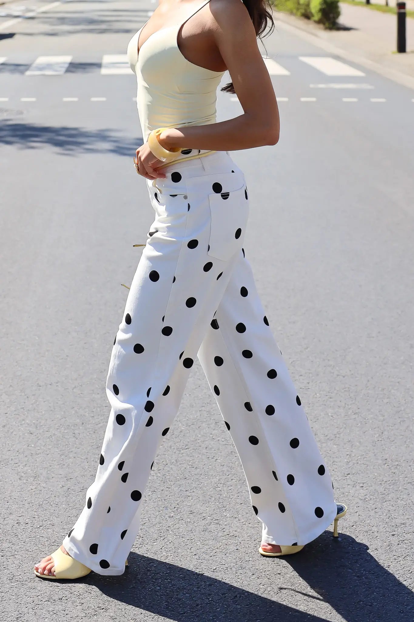 Polka Dot Jeans Wijde Pijpen Wit Redial 9256