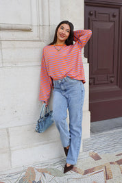 T-Shirt Lange Mouwen Strepen Oranje