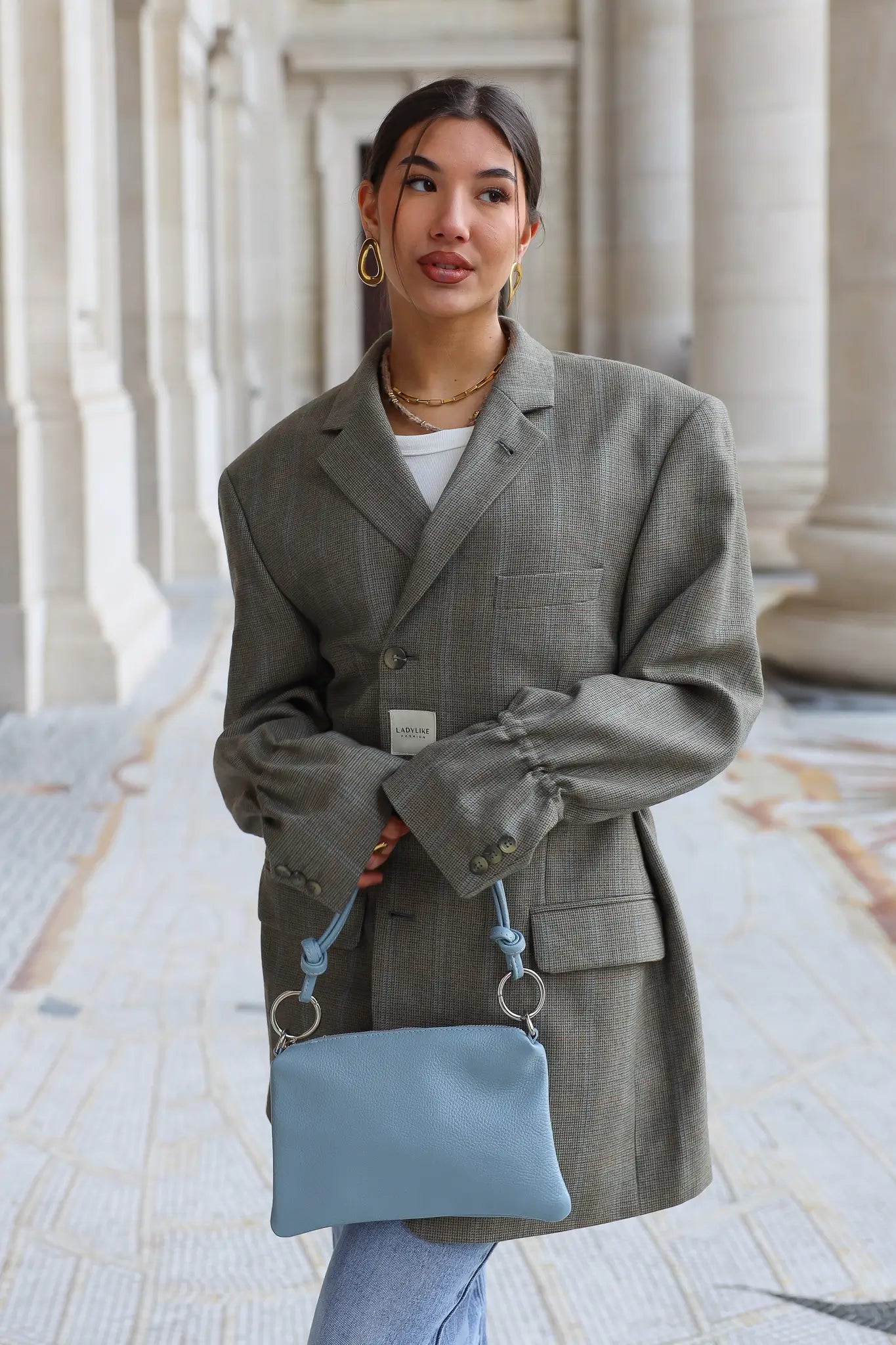 Leren Tas Licht Blauw