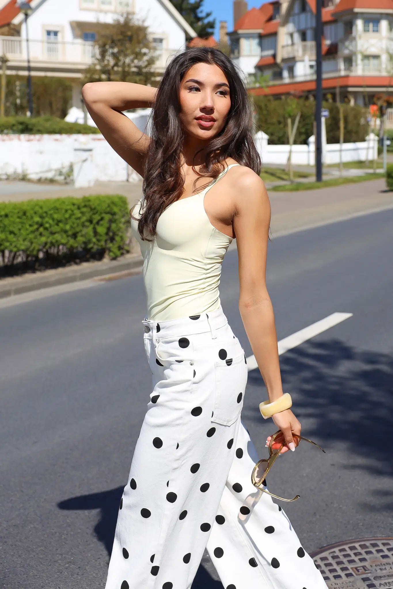 Polka Dot Jeans Wijde Pijpen Wit Redial 9256