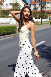 Polka Dot Jeans Wijde Pijpen Wit Redial 9256