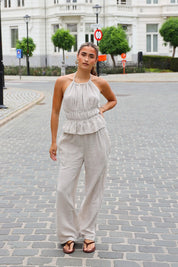 Pantalon Mousseline Rechte Pijp Beige