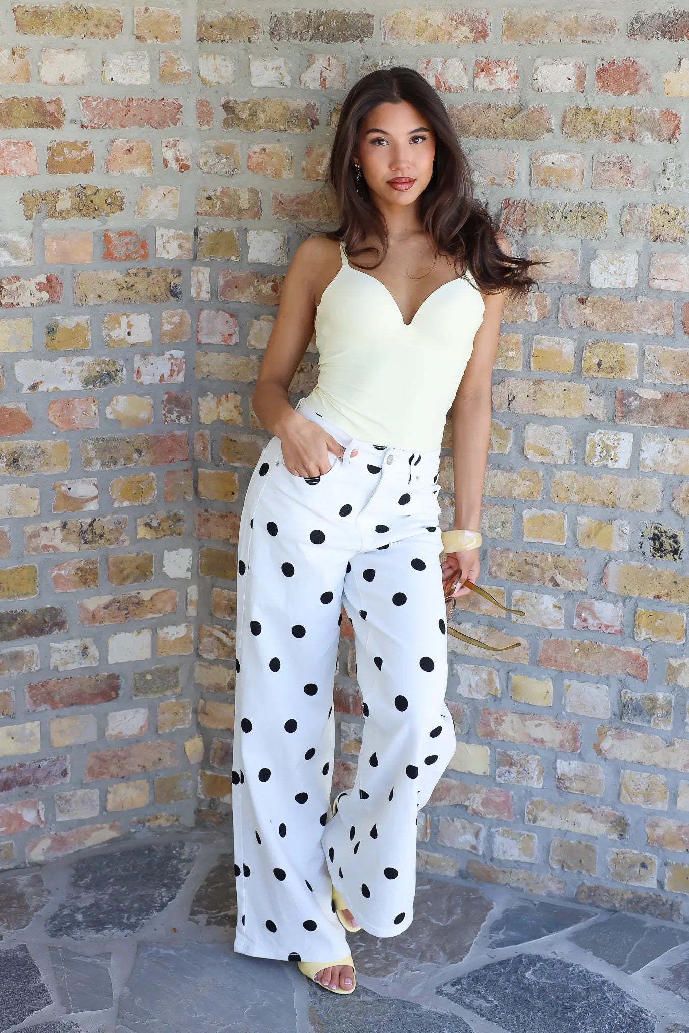 Polka Dot Jeans Wijde Pijpen Wit Redial 9256