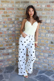 Polka Dot Jeans Wijde Pijpen Wit Redial 9256