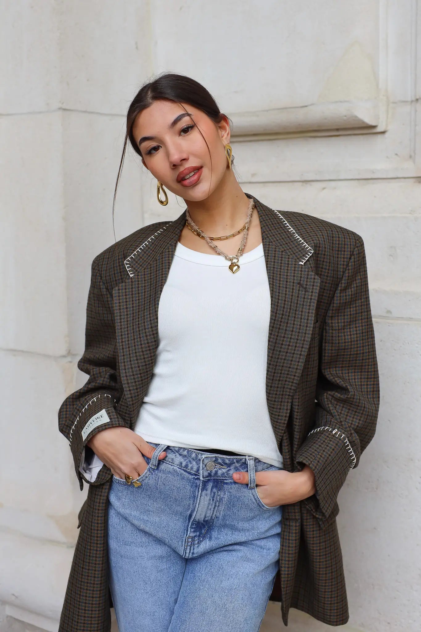 Atelier Series Reworked Blazer Geruit Bruin