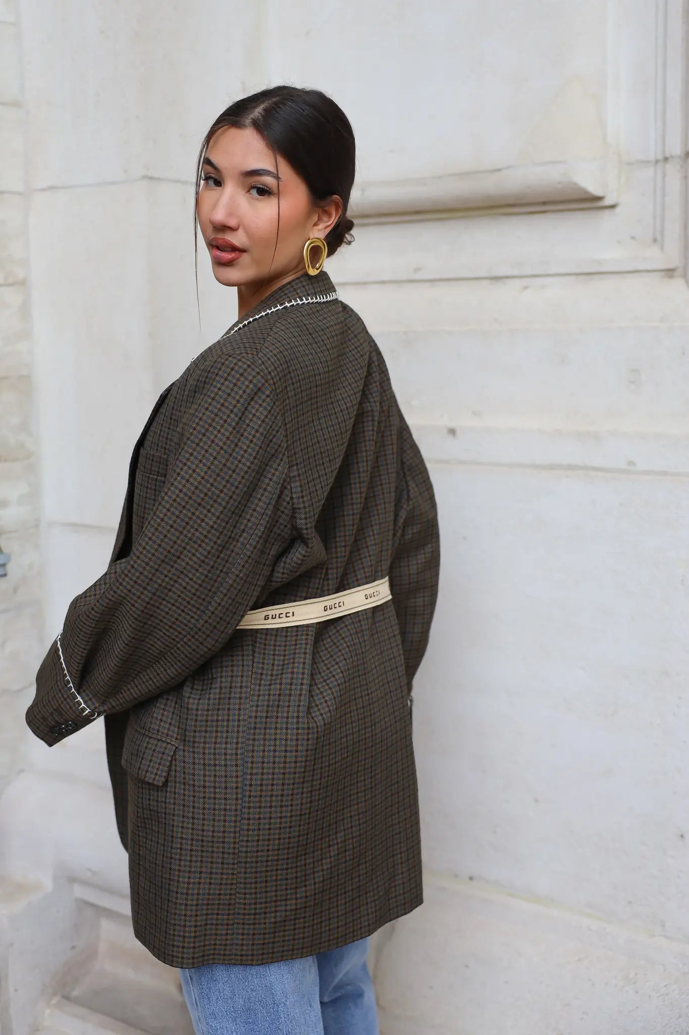 Atelier Series Reworked Blazer Geruit Bruin