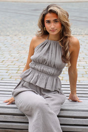 Halter Top Mousseline Taupe