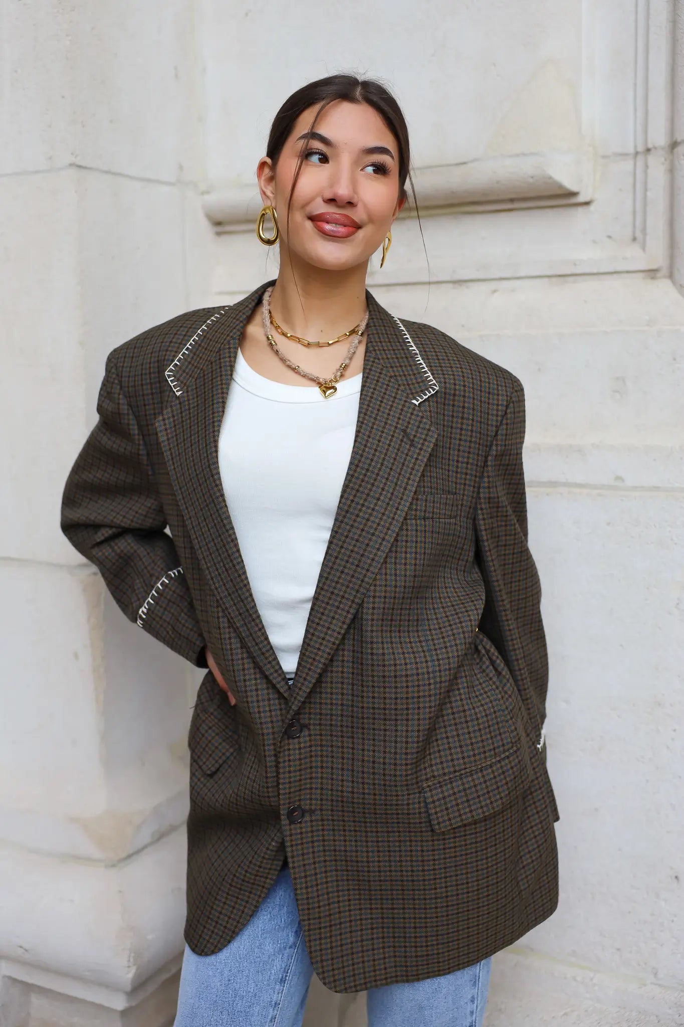 Atelier Series Reworked Blazer Geruit Bruin