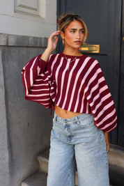Trui Strepen Ballon Fit Bordeaux/Roze