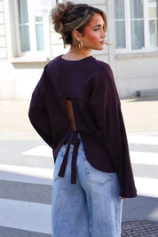 T-Shirt Lange Mouwen Strik Detail Plum