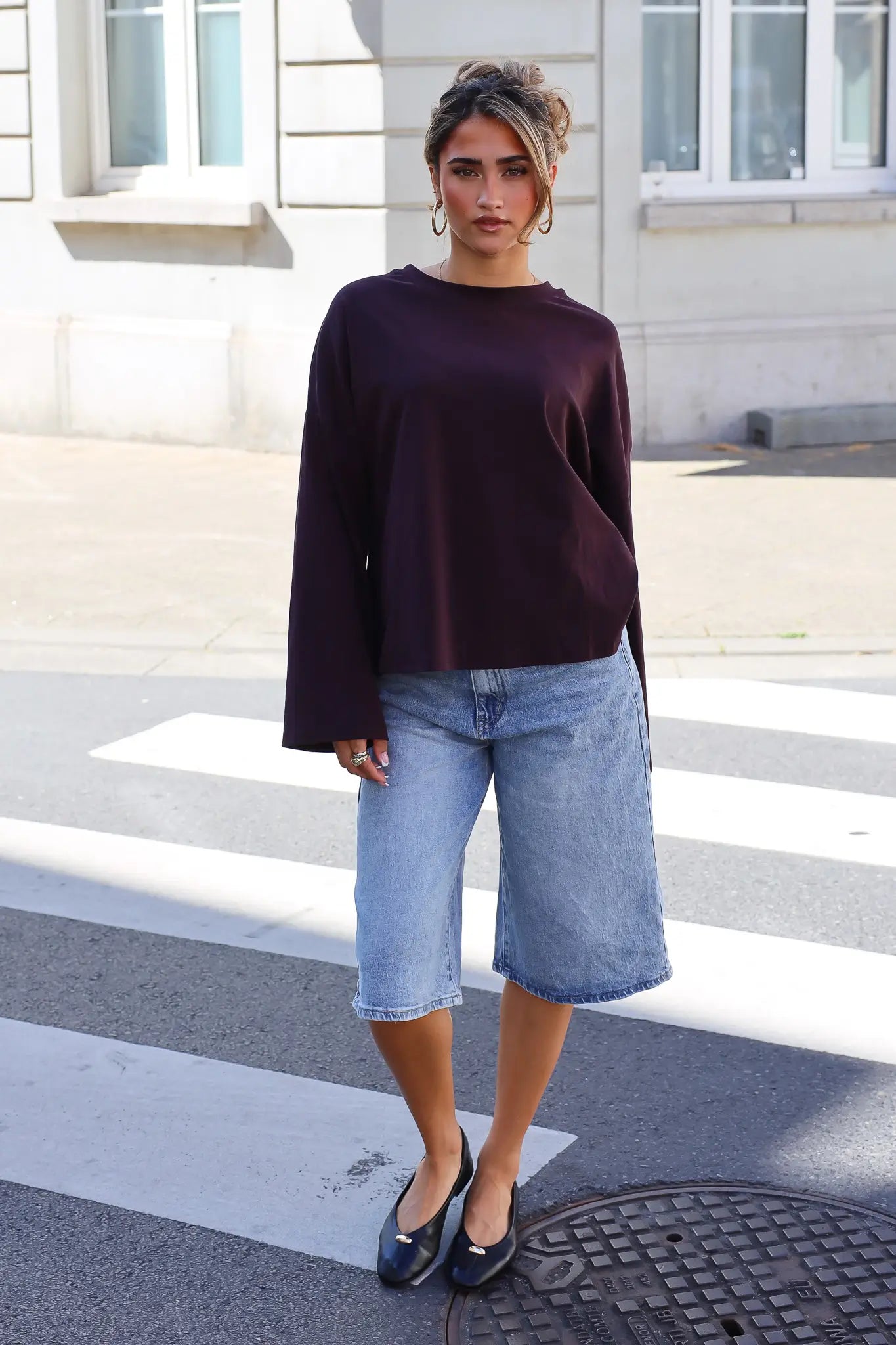 T-Shirt Lange Mouwen Strik Detail Plum