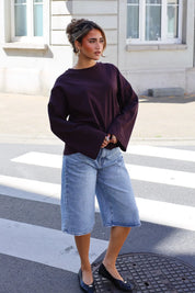 T-Shirt Lange Mouwen Strik Detail Plum
