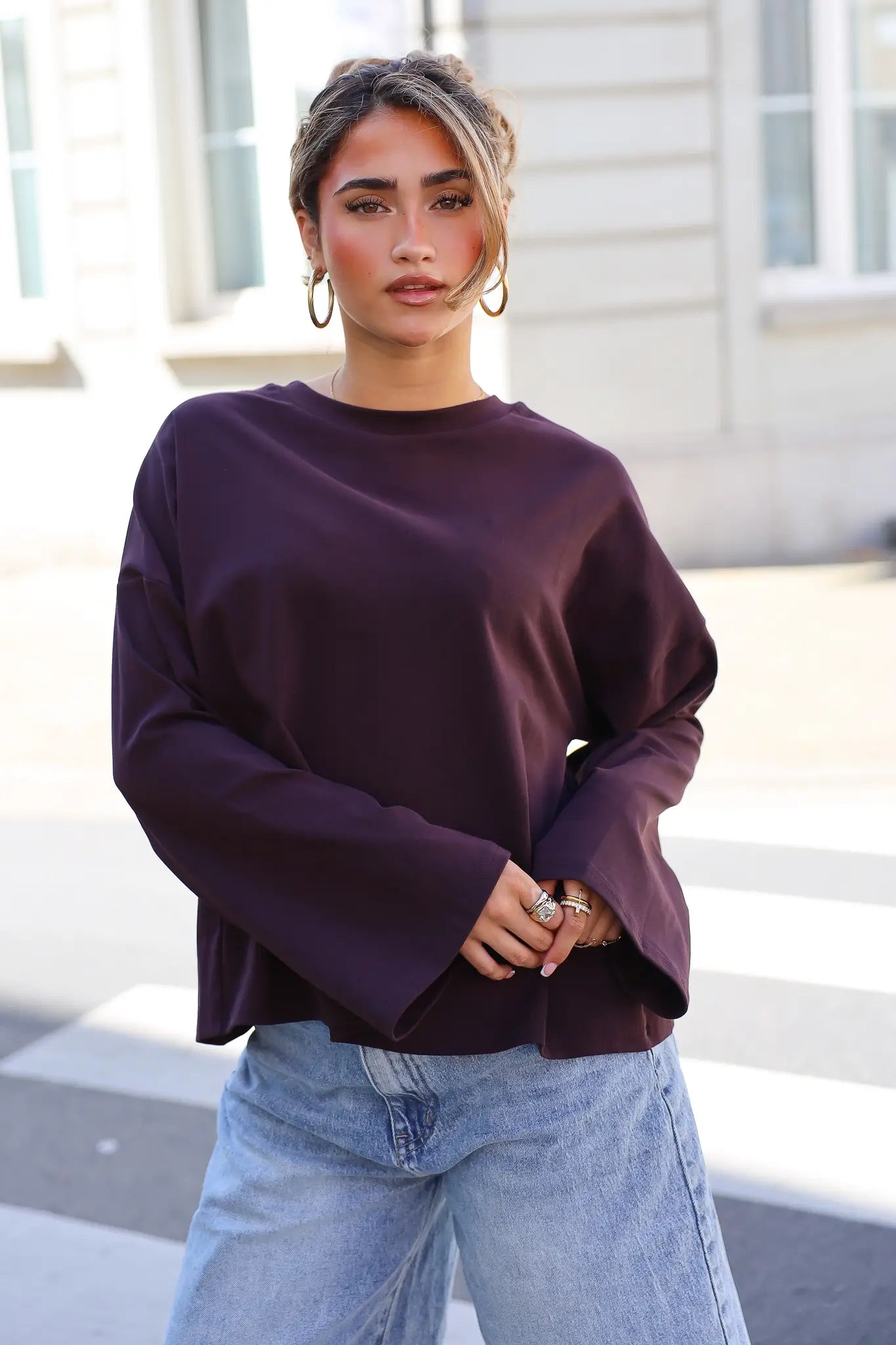 T-Shirt Lange Mouwen Strik Detail Plum