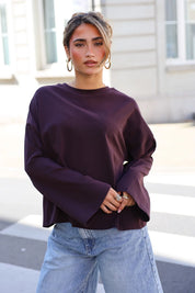 T-Shirt Lange Mouwen Strik Detail Plum