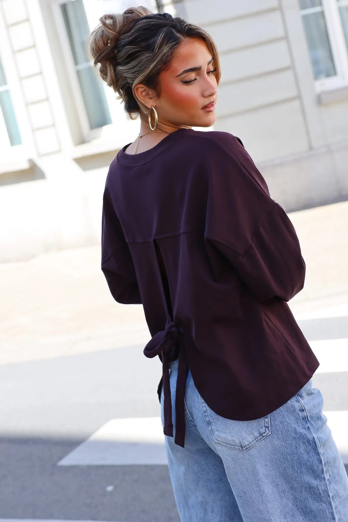 T-Shirt Lange Mouwen Strik Detail Plum