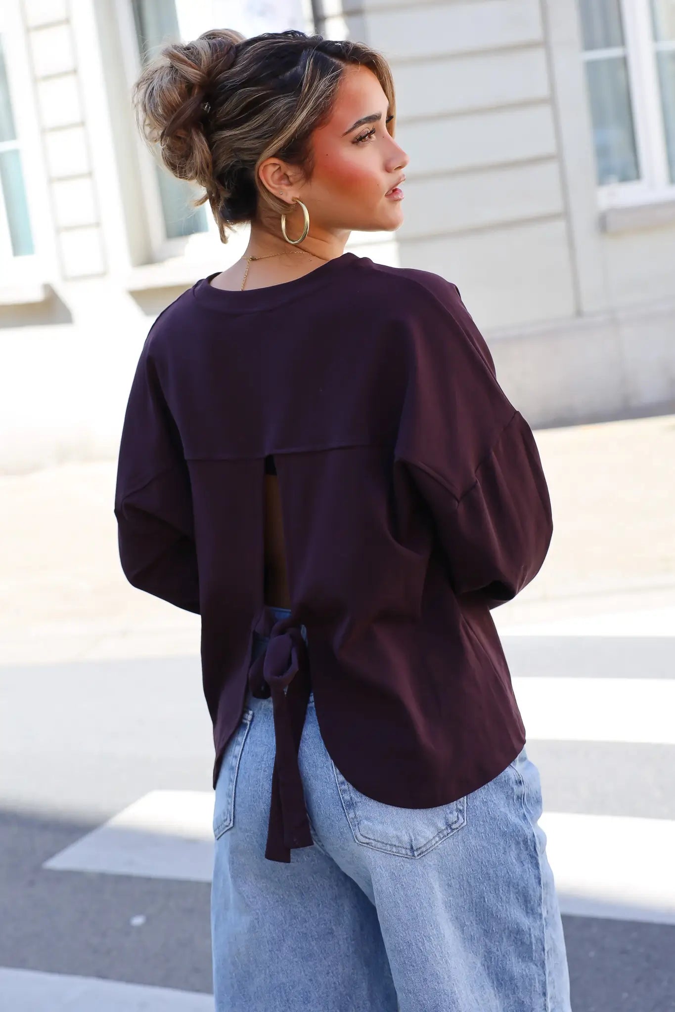 T-Shirt Lange Mouwen Strik Detail Plum