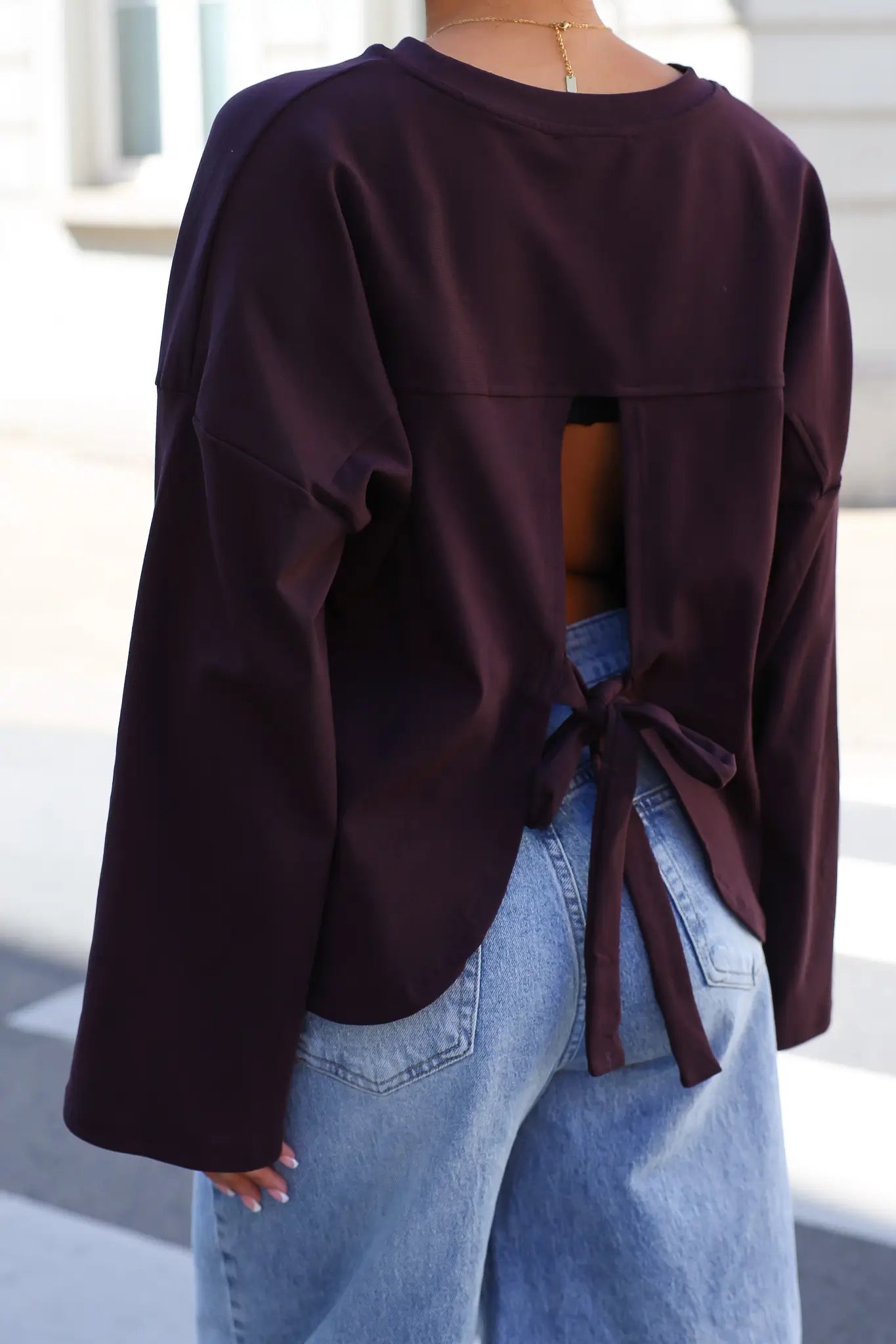 T-Shirt Lange Mouwen Strik Detail Plum