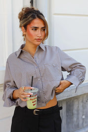 Ballon Blouse Ruitpatroon Grijs