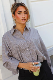 Ballon Blouse Ruitpatroon Grijs
