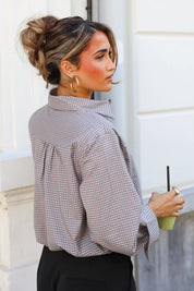 Ballon Blouse Ruitpatroon Grijs