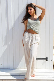 Linnen Broek Zakken Beige