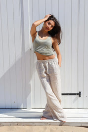 Linnen Broek Zakken Beige