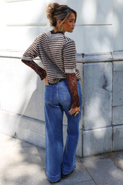 Wide Leg High Rise Jeans Donker Blauw