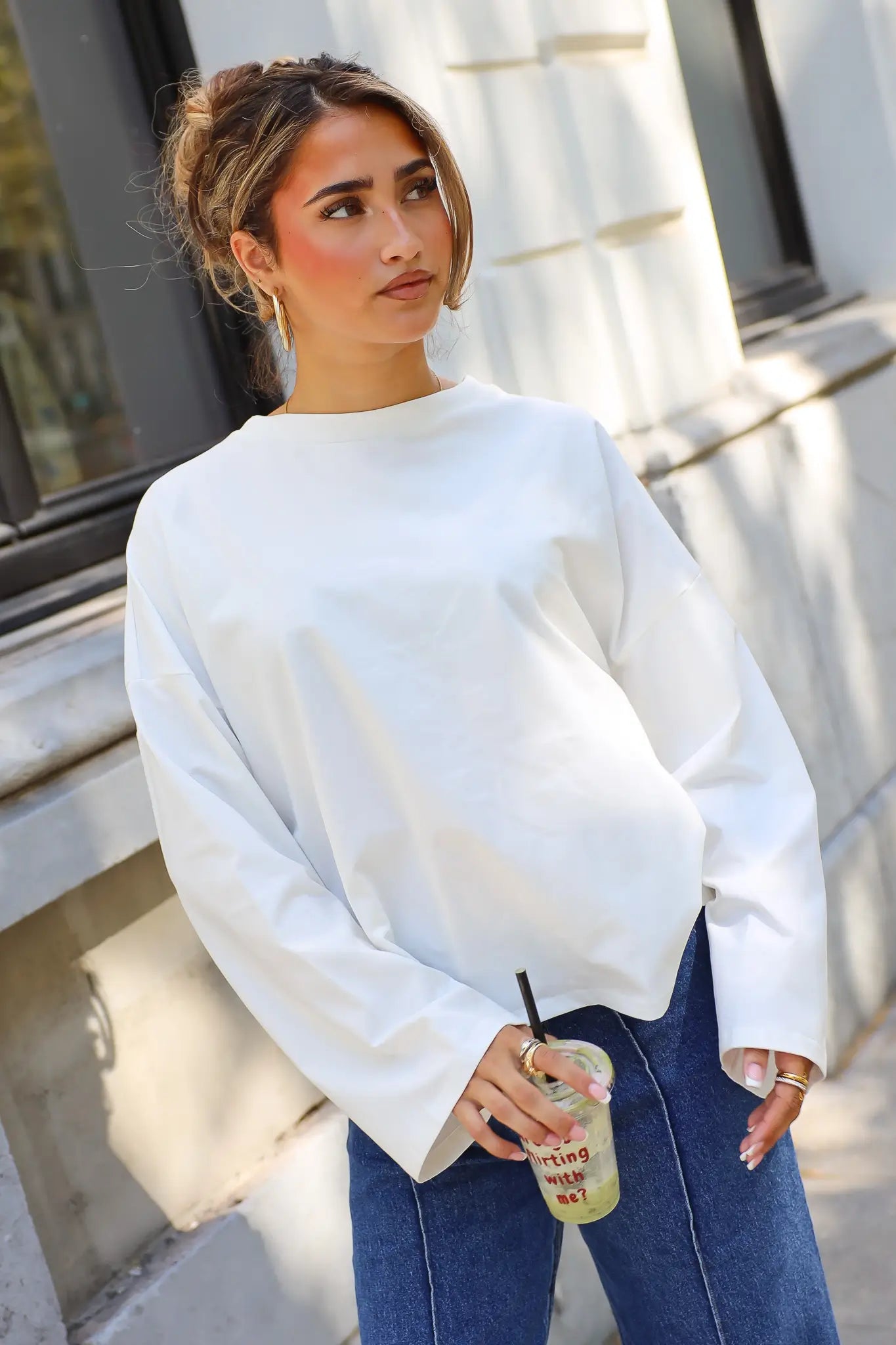 T-Shirt Lange Mouwen Strik Detail Wit